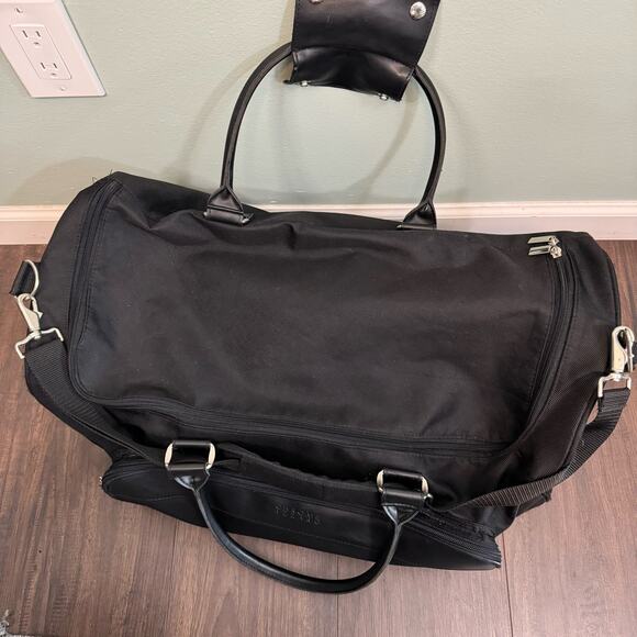 Chrome Azzaro Duffel Duffle Shoulder Hand Bag Travel Leather Gym Weekender Black - Picture 8 of 11